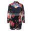 Summer Fashion Women Sexy Playsuits Ladies Backless Long Sleeve See Through Floral Printed Rompers Jumpsuits Women 2016