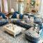 Warm blue color flower painting fabric corner sofa set