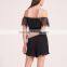 2017 OEM women sexy off-shoulder lace neckline and sleeves playsuit