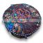 Round Patchwork Embroidered Multi Ottoman Pouf Bohemian Indian Decorative Pouf Cover