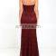 MIKA6058 Evening Strapless Charming Burgundy Long lace Dress