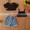 3 Pcs Baby Girls Clothes Sets Short Sleeveless Vest Tops+ Denim Short Summer Clothing Set