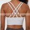 Custom new 75% nylon 25% spandex thread fabric ladies gym wear strappy sports bra top fitness bra for women