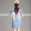 Woman new fashion washed short sleeve latest design pattern back jeans/denim dress
