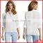 100% Polyester Long Sleeve v Neck Blouse Hi-low Woman Blouse
