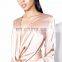 New Design Knotted Long Sleeve Mini Satin Dress with Flared Cuffs