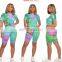 Fashion Summer Sexy Two Piece Tight T Shirt Print Shorts Sets For Women Two Piece