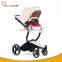 OEM luxury high view 3 in 1 PU leather waterproof baby stroller