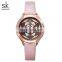 SHENGKE Watches for Ladies K0122L Casual Quartz Leather Strap Charming Wrist Beautiful Pink Wristwatches Female Clock