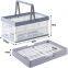 Collapsible Shopping Basket, Foldable Storage Containers, Plastic Stackable Picnic Basket with Handle