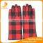 2016 ladies cheap touch-screen checker design cloth gloves with imitation leather palm