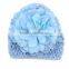 Hot sale knitted baby hat with big fabric flower