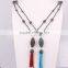 Pave Crystal Olive Bead with Crystal Tassel Pendant Necklace, Hematite Beaded Necklace