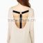 2015 simple european fashion stylish soft 100% cotton casual plain long sleeve cut out back loose fit knit top blouse