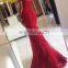 Sexy Wine Red Beaded Lace Appliqued Mermaid Long Evening Dress 2017