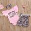 Short sleeve pink top matching leopard pattern shorts and headband 3pcs beautiful Baby Girl boutique summer suit