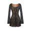 French-style Retro Hollow Lace Long-sleeve Dress for Women, Sweet and Slightly Sexy, Waist-cinching Short Skirt With U-neck, Button-down A-line Dress