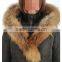 woman down jacket with real natural fur collar and hood,fashion army green jacket