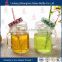 wholesale glass mason jar with lid and straw with matel lid