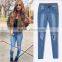 2016 Summer Women Sky Blue Skinny Pencil Denim Pants Vogue Knee Holes Narrow Bottom High Waisted Ladies Latest Fashion Jeans