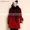 Winter Long Red Women's Sheep Fur Coat with fox collar
