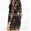 Fashion Sexy Sequin Bodycon Mini Dress Autumn Long Sleeve Black Woman Clothes