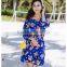 Dark blue printed australia hot women swimsuit with smocked waist