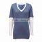 Sporty women jumper combining 3/4 jersey sleeves and beaded V neckline