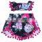 Exporting childrens pom pom shorts printed with flower pompom shorts with headband