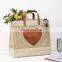 wholesale friendly large natural pineapple jute summer beach bag with leather handle jute tote shopping bag