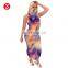 Summer Women Tie Dye Sleeveless Dress With Face Cover Girls Sexy Summer Tie Dye Long Dress Maxi Dress with face