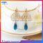 Fashion blue rhinestone drop earrings with gold hollow charm for women wholesale