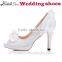 China wholesale white wedding shoes middle heel women peep toe shoes for party
