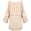 Brand Customzied Linen Plain Beige Blouses Tops For Ladies Casual Cotton Crochet Cold Shoulder Tops