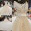 LS00303 Kleinfeld Appliqued Long Dresses Long Train See Through Beaded Bridal Dress for Wedding