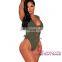 Army Green Lace up High Cut Hot Mature Women Bodysuit Teddy Lingerie