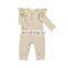 wholesale burgundy ribbed strip  long sleeve with two fly sleeve baby girl romper