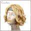 human hair+futura fiber blonde wigs short curly machine made blend material wig