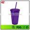 16 oz transparent plastic christmas cup with straw