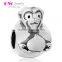 X244 Wholesale 925 Sterling Silver Monkey Charms With Clear Crystal For Diy Jewelry Making