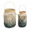 Natural & grey green basket weave design, set of two 100% bamboo lamp shades lighting