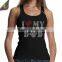 Latest Fashion AKA Afro Girl Rhinestone Transfer Motif On Cotton Black Fabric Tank Top Clothes