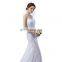 White Exquisite Long Gown Sleeveless Sweetheart Beading Sweep Train Zipper Lace Hollow Women Prom Dress