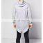 Back hip hop style custom fleece hoodie for men long line full zipper up street and gym wear hoodies