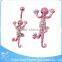 China manufacturer pink female navel white rhinestone lizard piercing body jewelry