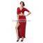 100% Rayon Half Sleeve Tie Front Simple One Piece Long Dress With a Side