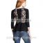 Fashion Autumn Black Blouse Shirt Sexy Backless Lace Patchwork O-neck Long Sleeve Flouncing Ladies Tops