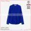 Hot sale ladies royal blue long sleeve ruffled fashion korean summer blouse