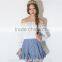 high waist summer girls blue and white stripe ruffle mini skirt models