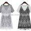 GZY 2015 Leisure Ladies Black Lace and White T-shirt Vestidos Casuales